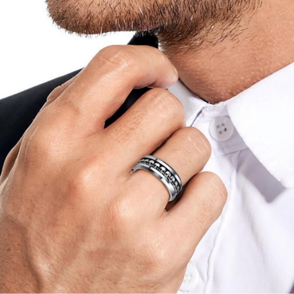 Tungsten Carbide 925 Inlay Gun Metal Color Skull Men’s Ring